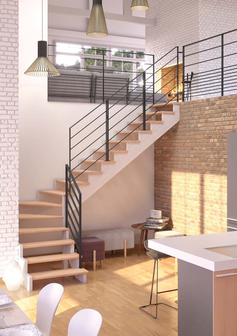 Cette image représente un escalier de YK2D escaliers pose et conception d'escaliers